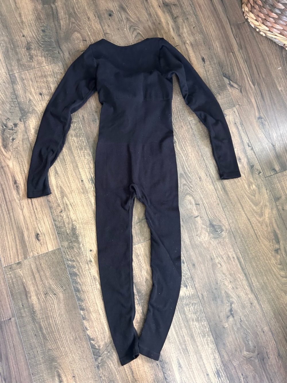 Black Long Sleeve Ribbed Jumpsuit - Picture 2 of 4